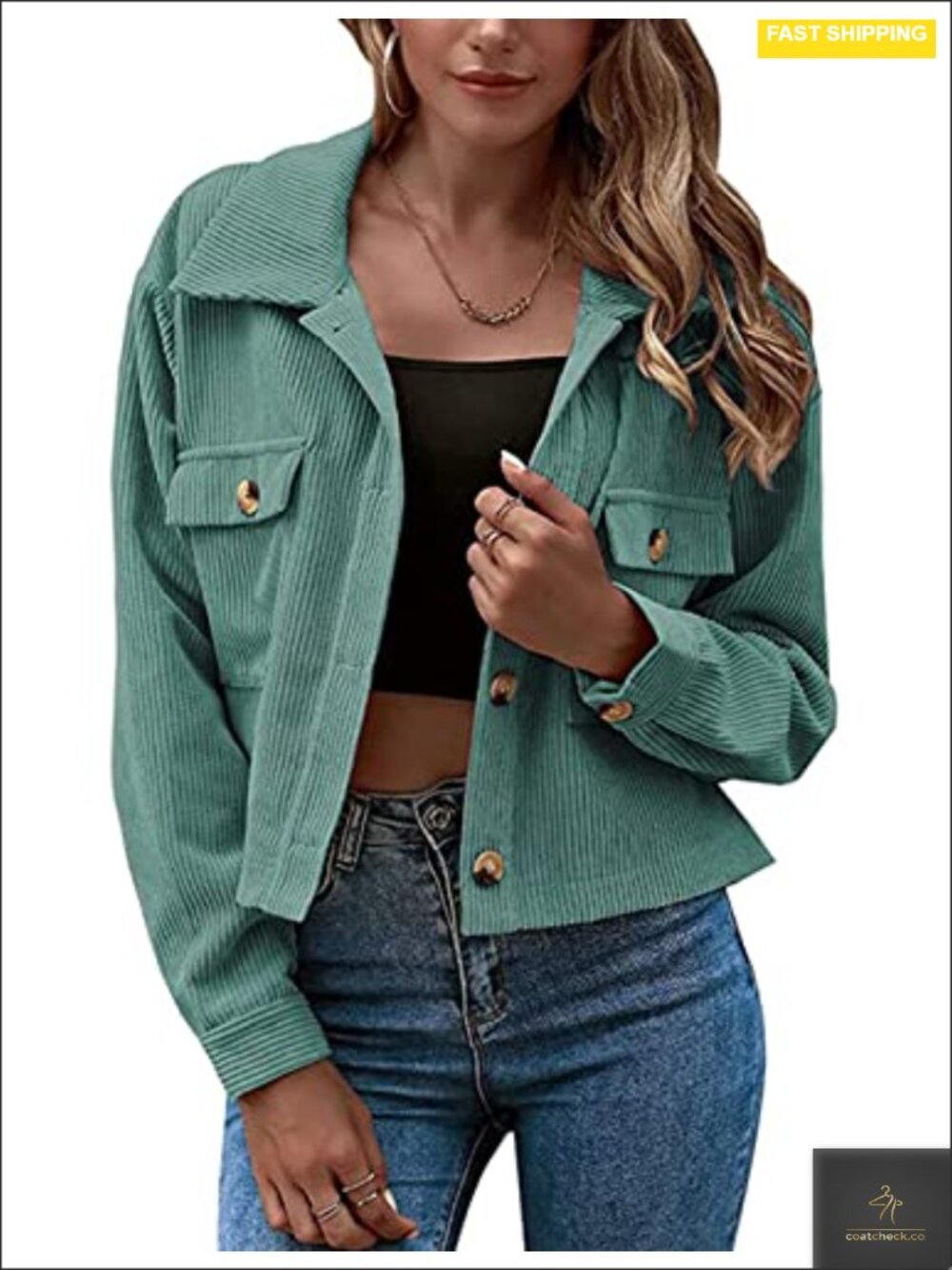 Women's Cropped Corduroy Shacket Button Down Casual Jacket